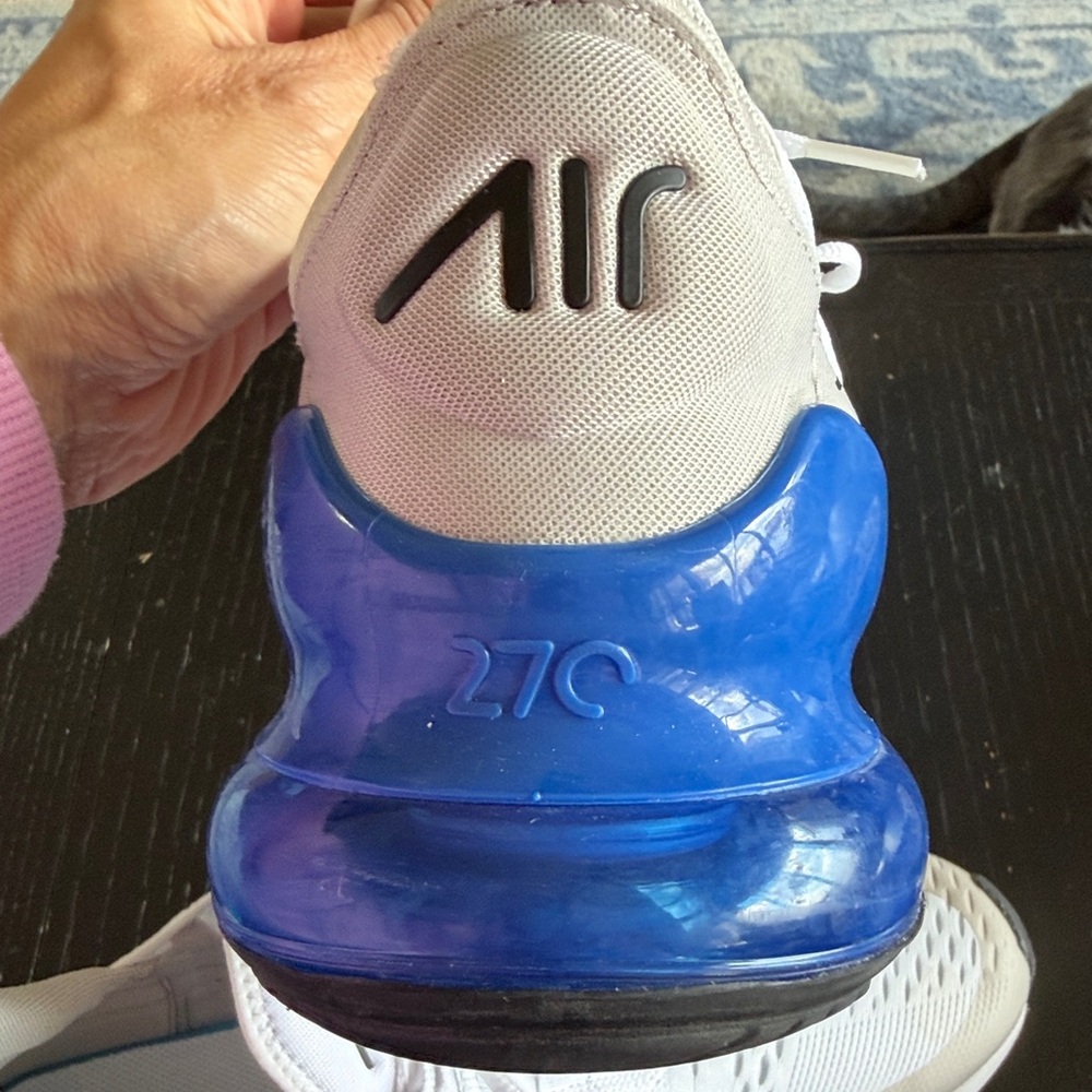 Nike White Sneakers with Blue Air Unit and Multicolor Swooshes-Men’s 12 - Picture 8 of 11